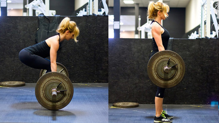 woman performs deadlift sequence