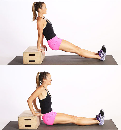 a girl performing tricep dips to get rid of her flabby arms 
