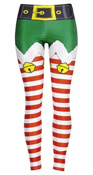 pair of elf themed festive exercise leggings