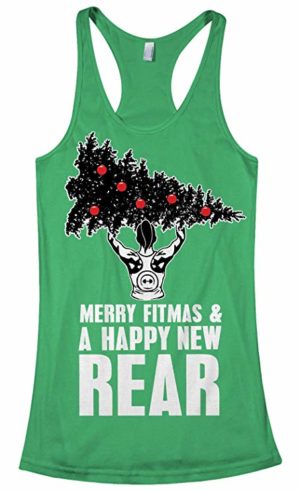 Womens christmas these fitness tank saying "merry fitness and a happy new rear"