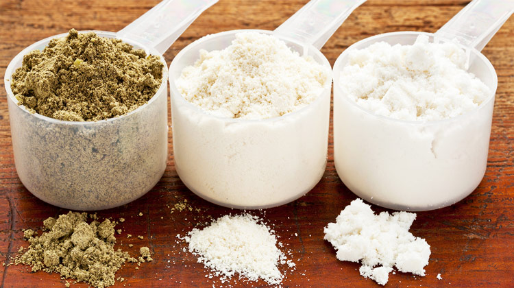 three different types of protein powder for womens health and weight gain